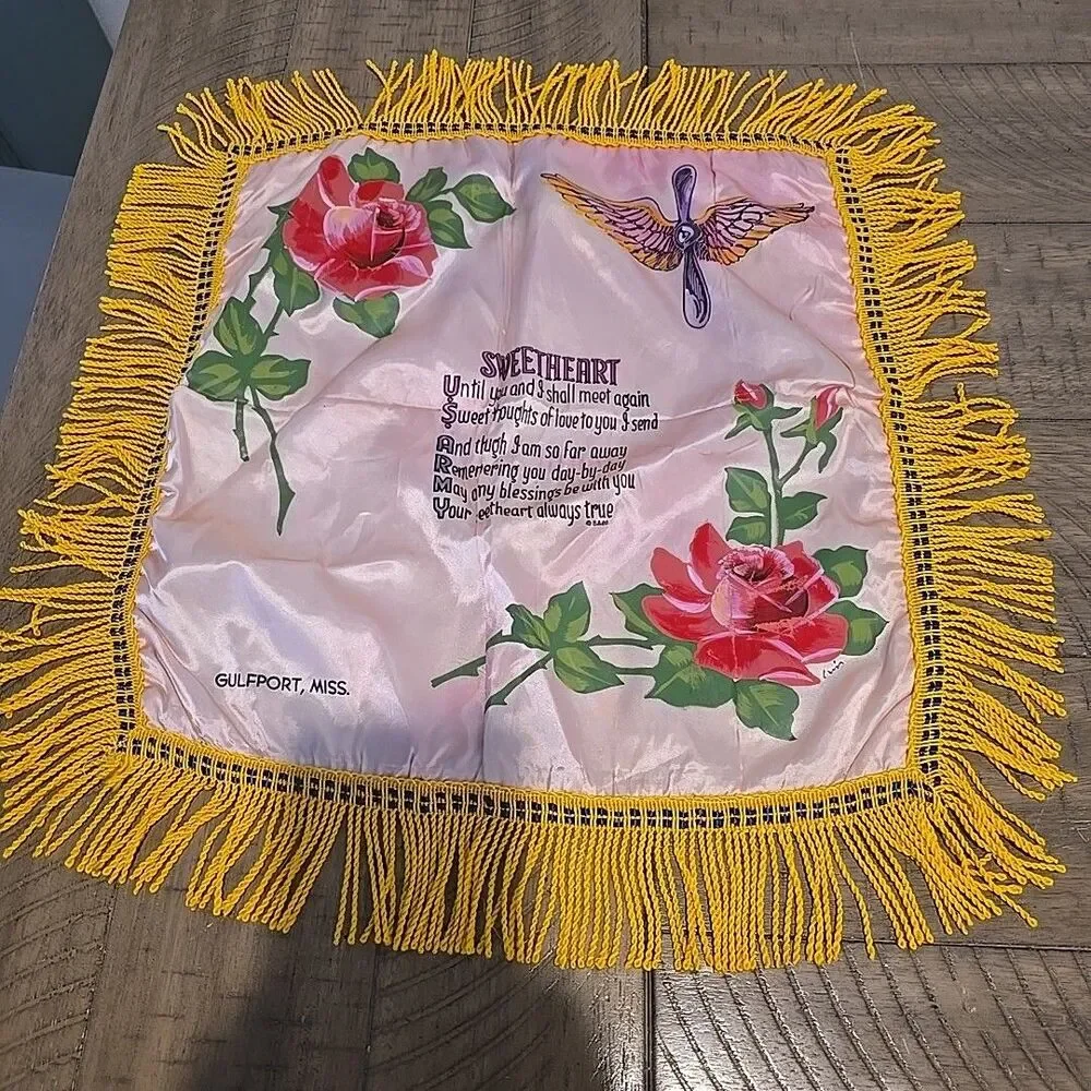 WWII Satin PX Sweetheart Pillow Case US Army Air Forces Gulfport Mississippi